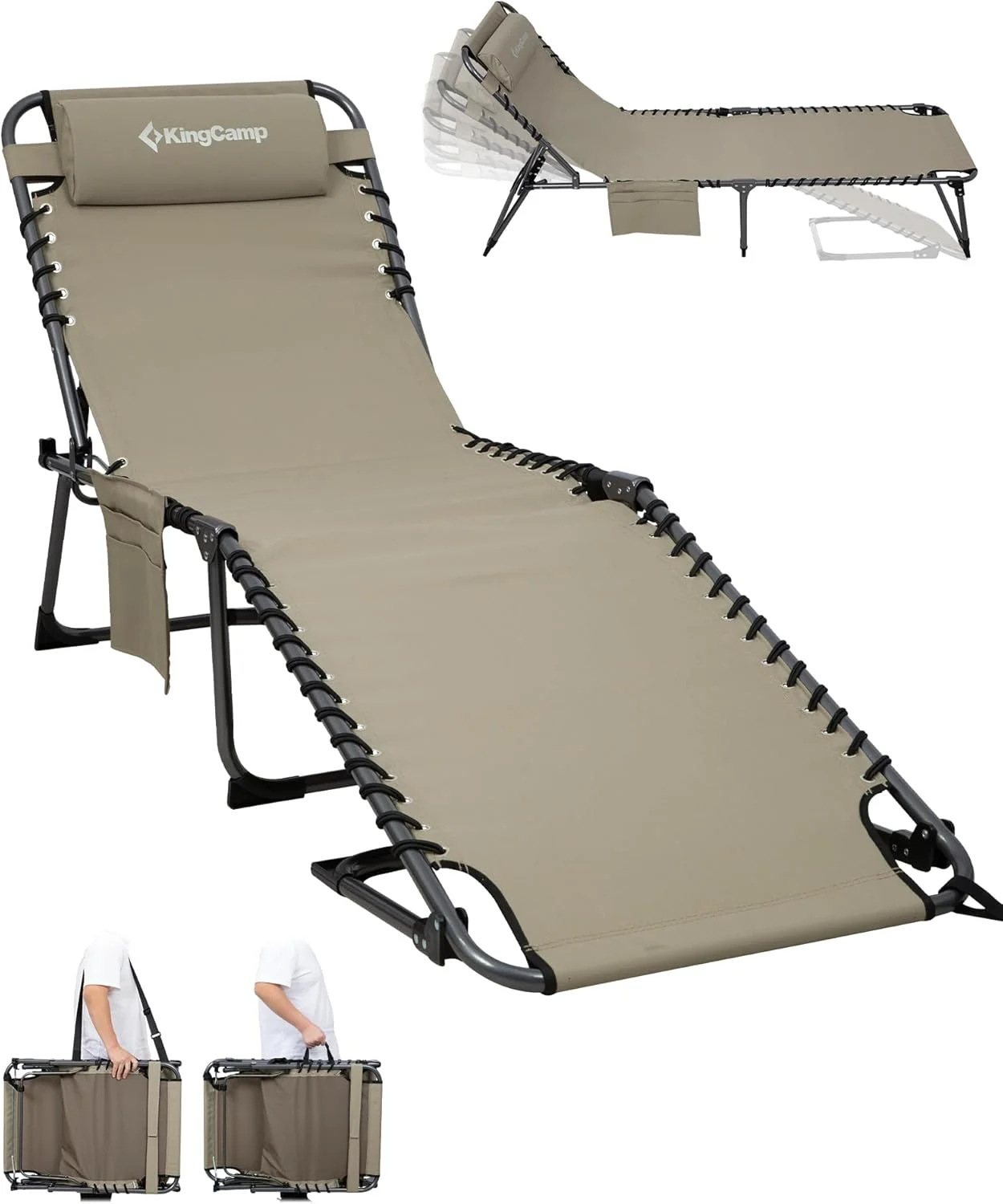 KingCamp Lounge Chair with face Hole & Canopy Shade, 400LBS Folding Portable Tanning Chair with face Hole - Image 2
