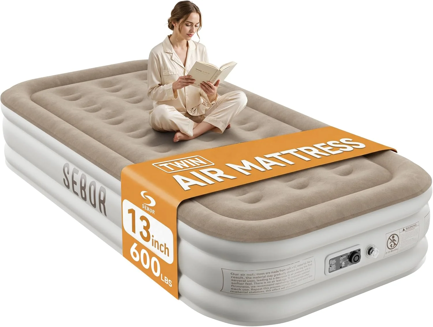 Sebor Air Mattress with Built-in Pump, Comfortable Self-Inflating Air Mattress with High-Speed Pump, 18 Twin XL) - Image 4