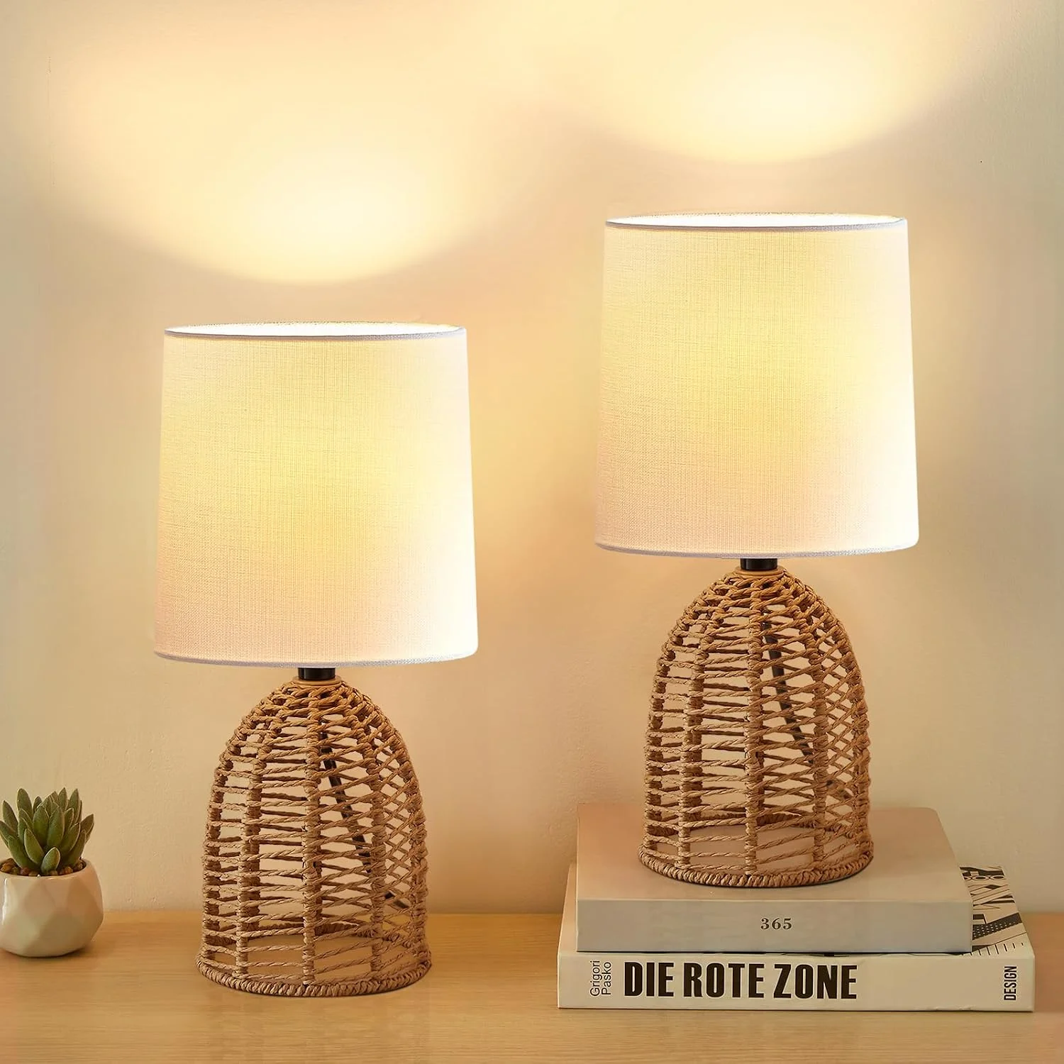 EJIAXIN Table Lamps Set of 2-13.5 Small Boho Lamp, Farmhouse Rustic Ceramic Table Lamp for Bedroom - Image 5