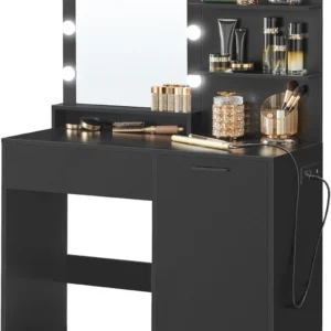 Alternative view of VASAGLE KAILYN Collection, Vanity Desk with Mirror and 9 LED Bulbs, Dressing Table with 9 Drawers