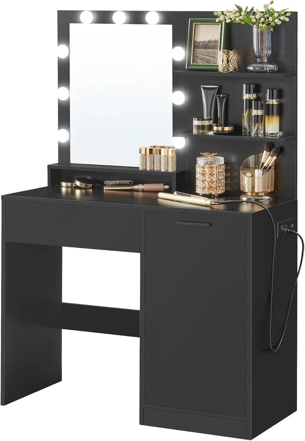 VASAGLE KAILYN Collection, Vanity Desk with Mirror and 9 LED Bulbs, Dressing Table with 9 Drawers - Image 2