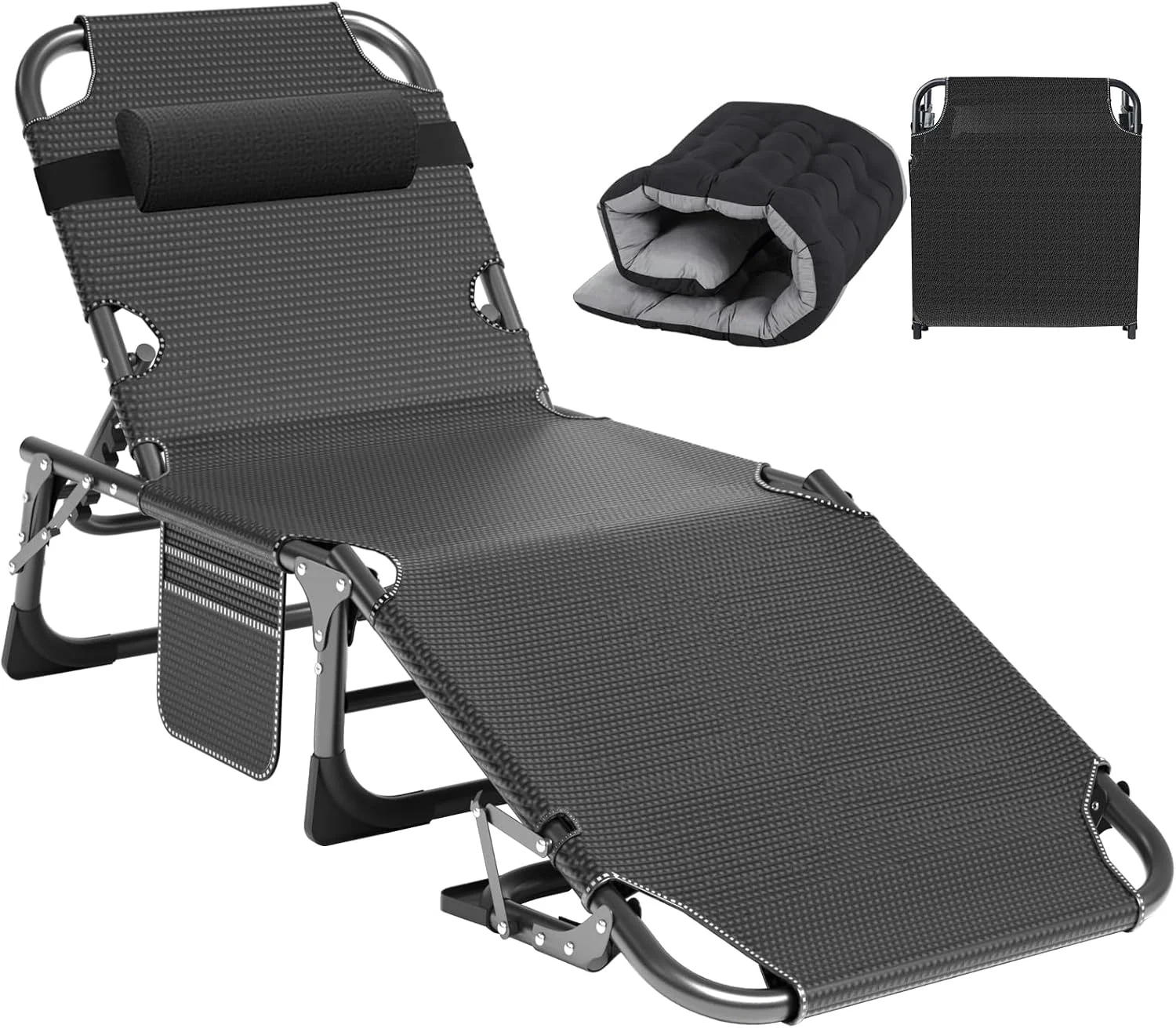 ABORON Heavy Duty Tanning Chair, Outdoor 5-Position Folding Chaise Lounge Chair with Pad, Portable Beach Lounge Chair - Image 4