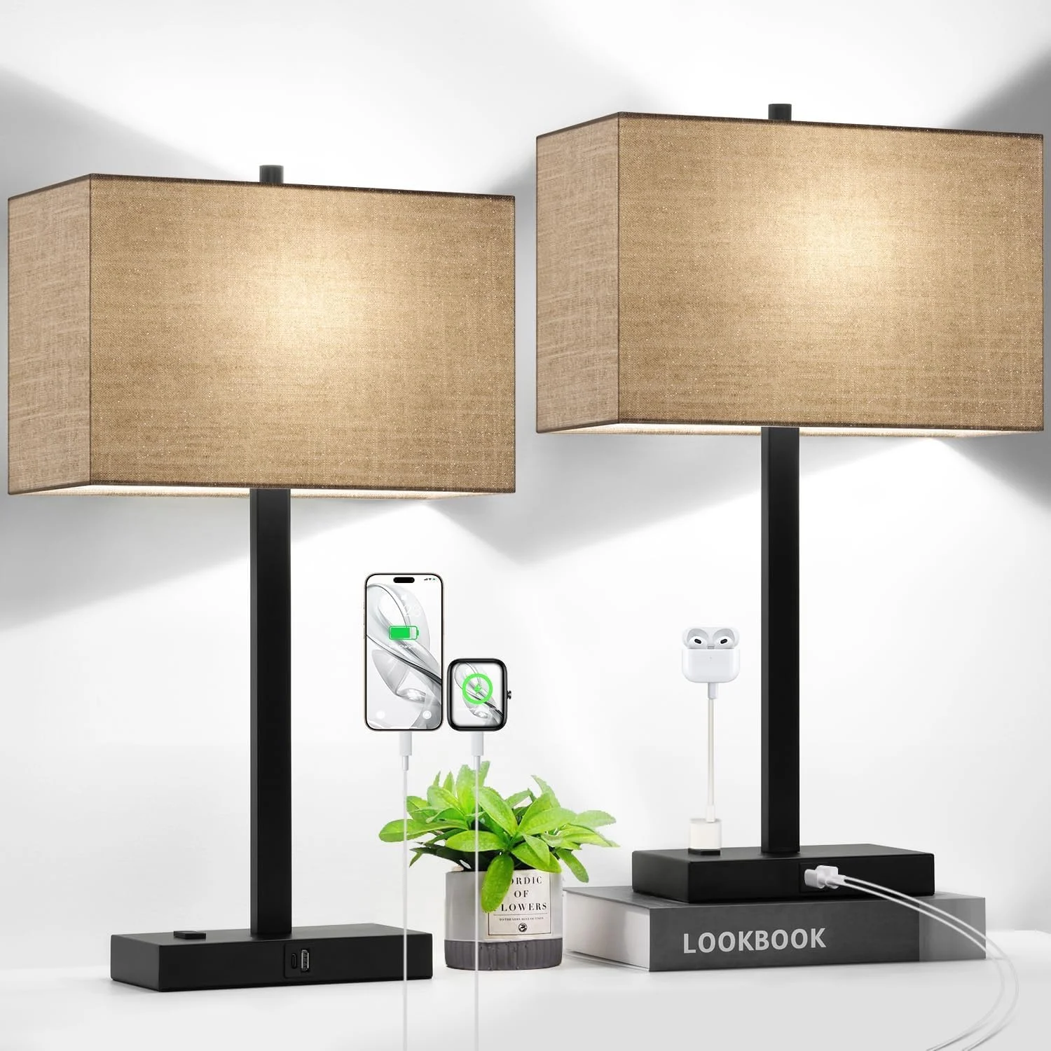 21 Touch Bedside lamps with 2 USB & AC Outlets, Dimmable, Bulb Included - Image 5