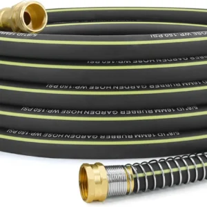 Wurzberge Lightweight Rubber Garden Hose 100 ft, 5/8 Hybrid Rubber Hose with Solid Brass Fitting