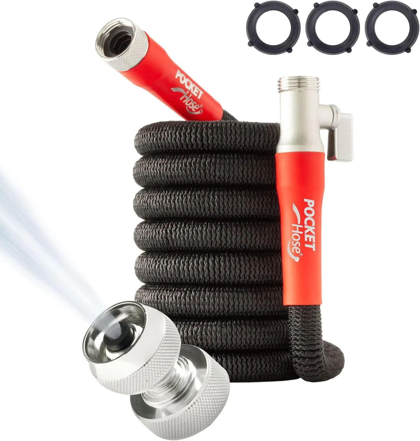 Pocket Hose 100 FT Silver Bullet 2.0 Expandable Garden Hose w/Turbo Shot Nozzle, AS SEEN ON TV