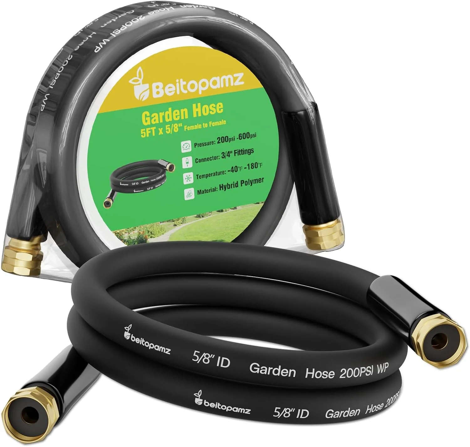 Beitopamz 100 ft Garden Hose, 5/8 in Heavy Duty Water Hose, Male to Female 3/4'' Brass Fittings for Patio - Image 2