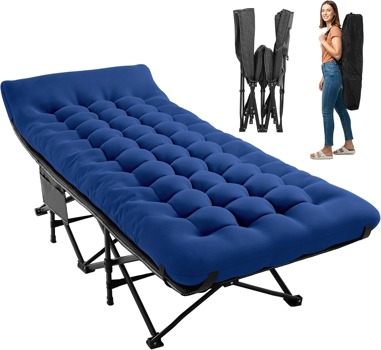 JEAREY Camping Cot for Sleeping 28 Extra Wide, Heavy-Duty 1200D Oxford Foliding Cots for Adults Portable with Mattress - Image 2
