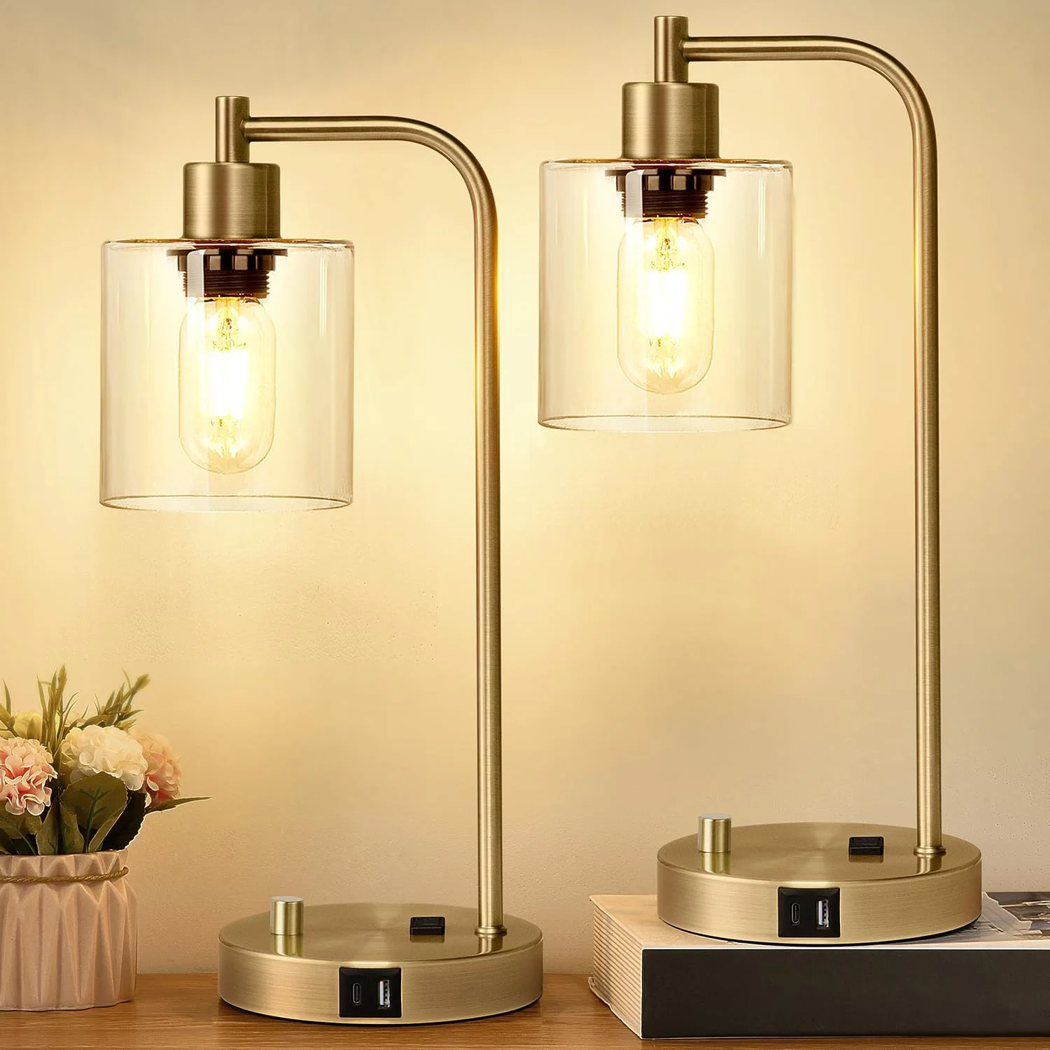 Lynnoland Set of 2 Industrial Table Lamps with 2 USB, Dimmable, Bulb Included - Image 10