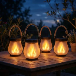 Alternative view of Solar Lanterns Outdoor Waterproof 4 Pack, Outdoor Solar Lanterns with Flickering Flame Effect