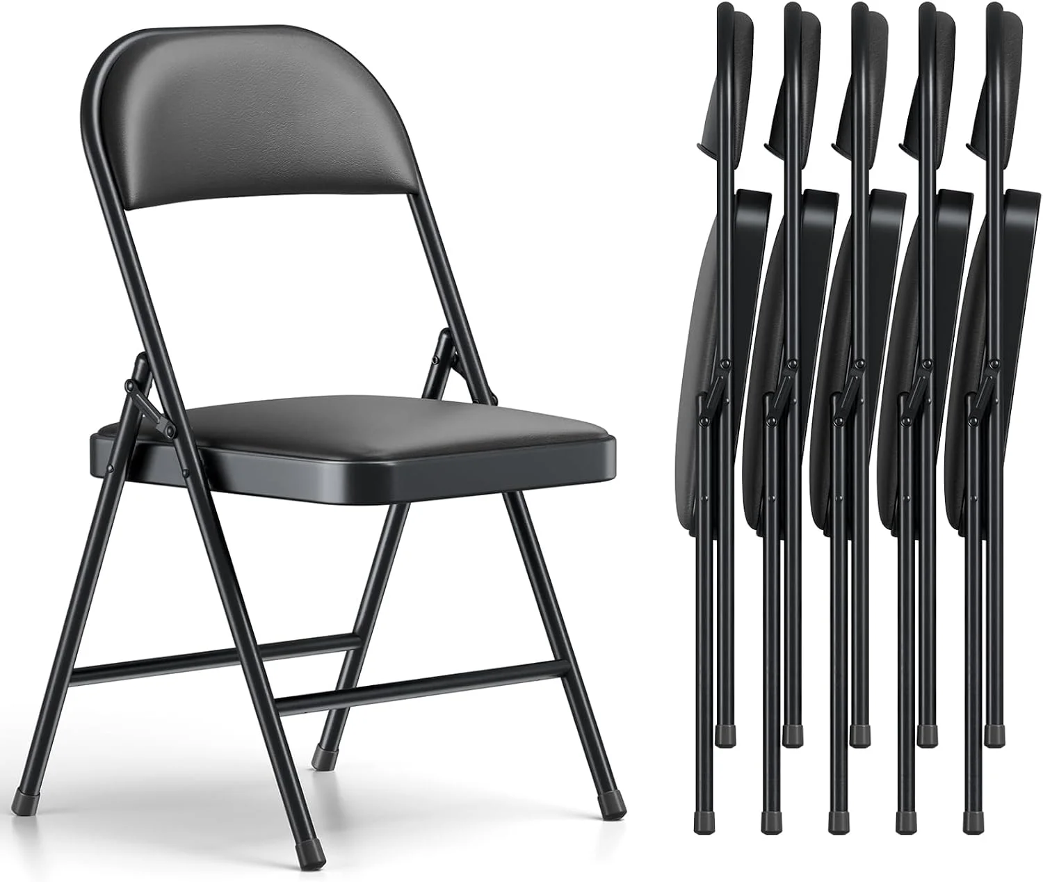 MAKE CHANGES Folding Chair 4 Pack, Comfy PU Leather Padded Folding Chairs for Outside and Indoor