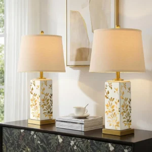 Vortether 20.5 Small Bedside Lamps Set of 2 with 5FT Cord, Green Ceramic Modern Farmhouse Table Lamps for Nightstand