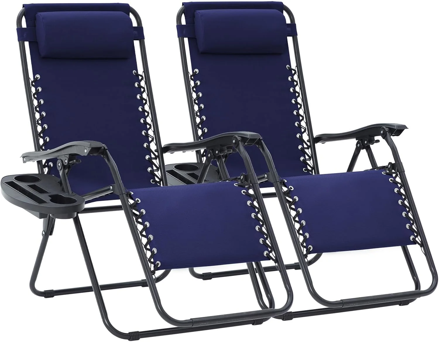 JEAREY Zero Gravity Lounge Chairs Set of 2, Adjustable Steel Mesh Recliners with Pillows and Cup Holder Trays for Patio - Image 2