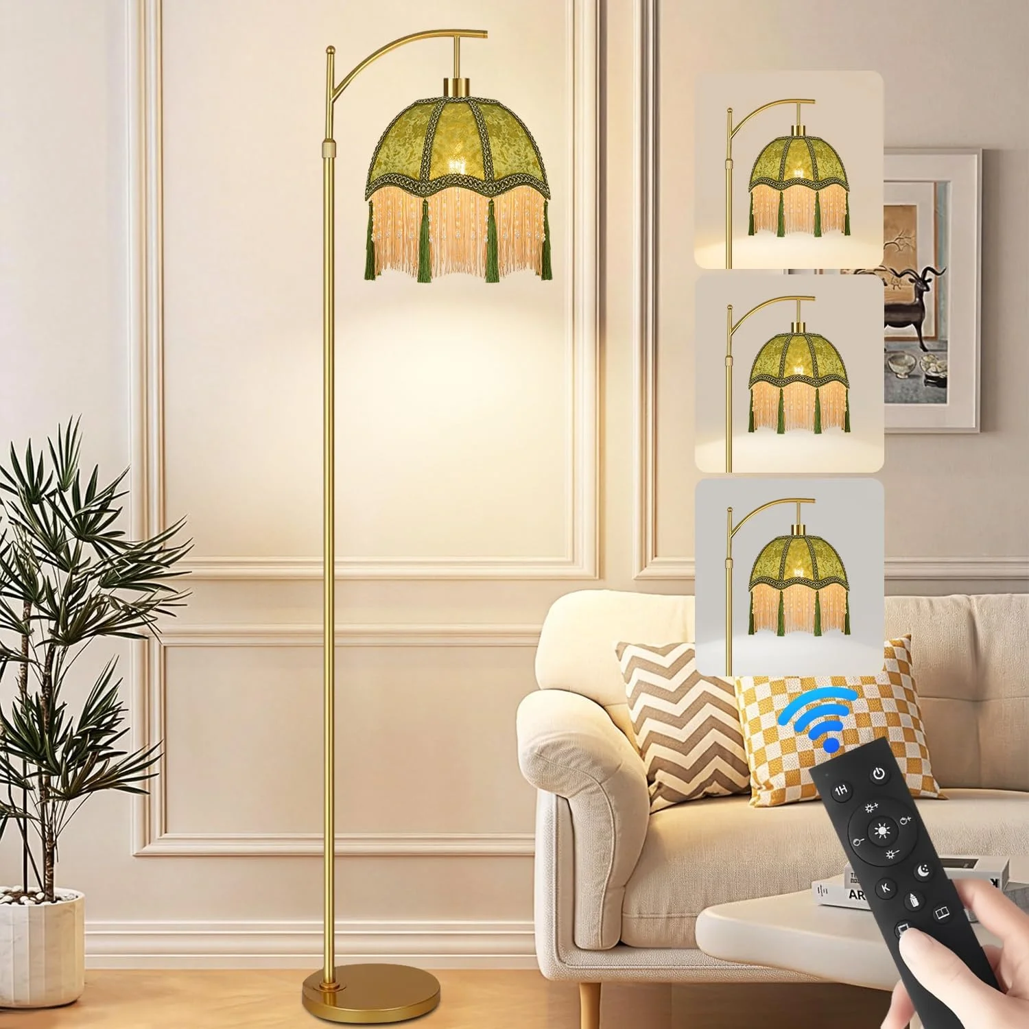 Arc Floor Lamp for Living Room Rattan Boho Floor Lamp with Remote Control, Dimmable, 3-Color Temperature - Image 4