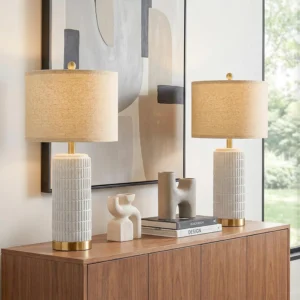 Alternative view of PoKat Small Bedside Table Lamps Set of 2 for Bedroom Living Room, 21.5'' Modern Ceramic Nightstand Lamps with Gold Base