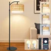 DRAWNCAT Gold Boho Rattan Floor Lamp w/Remote, Dimmable