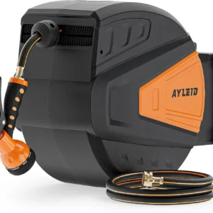 Alternative view of Ayleid Retractable Rubber Hybrid Garden Hose Reel, 5/8x100ft Wall Mount, 24-month warranty, 9-pattern sprayer