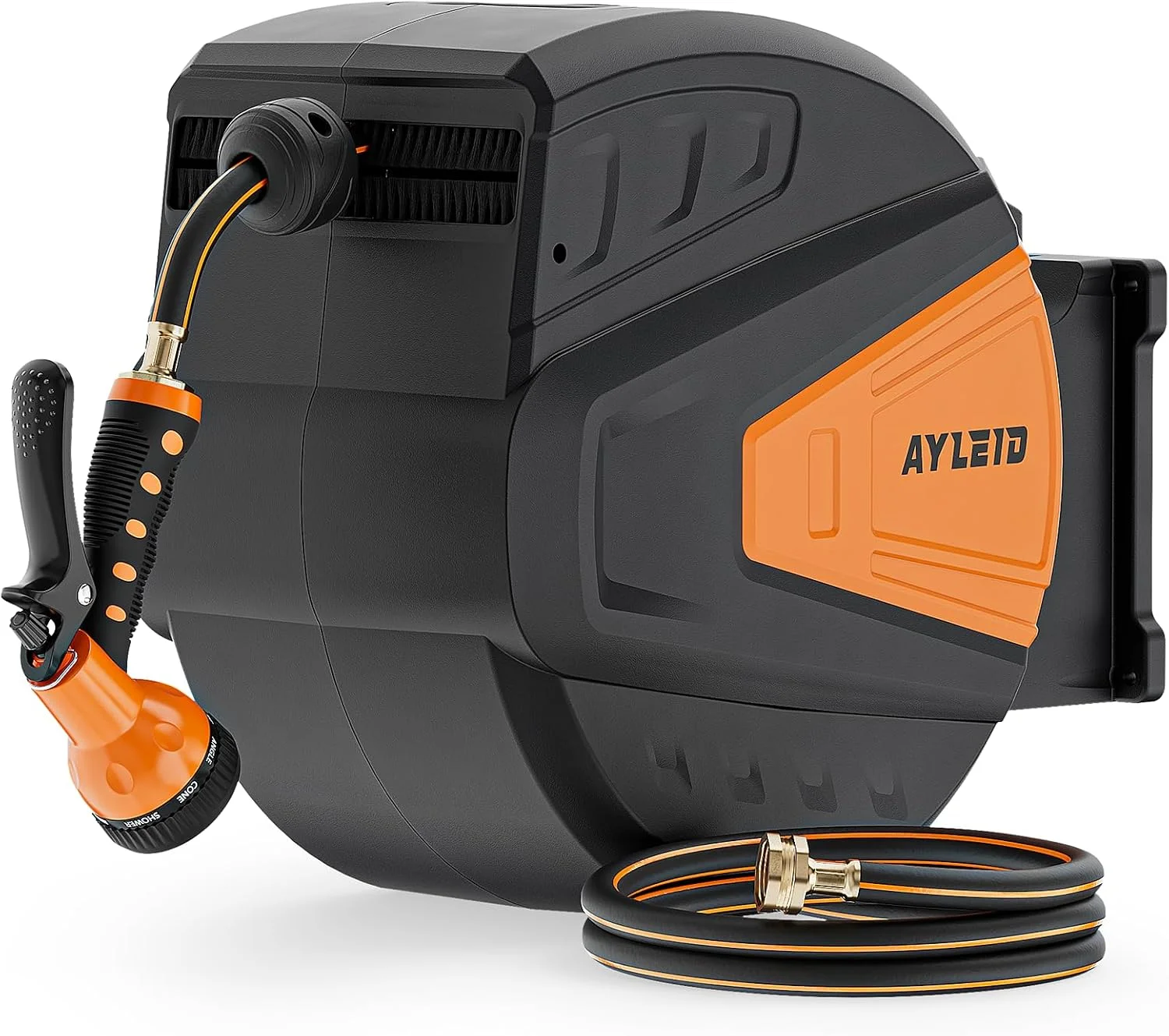 Ayleid Retractable Rubber Hybrid Garden Hose Reel, 5/8x100ft Wall Mount, 24-month warranty, 9-pattern sprayer - Image 2