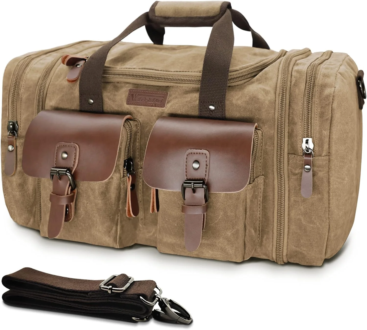 Wildroad Waxed Canvas Duffle Bag - 50L Waterproof Weekender Overnight Travel Bag - Image 8