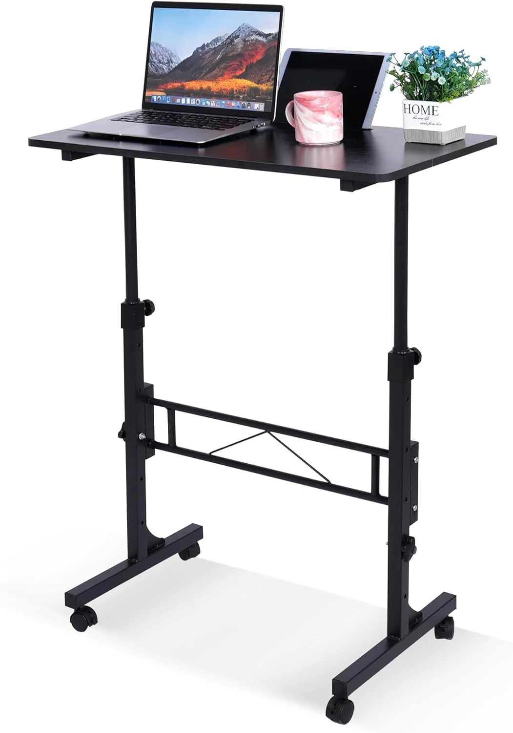 KLSMYHOKI Standing Desk Adjustable Height, Mobile Stand Up Desk with Wheels Small Computer Desk Rolling Desk - Image 3
