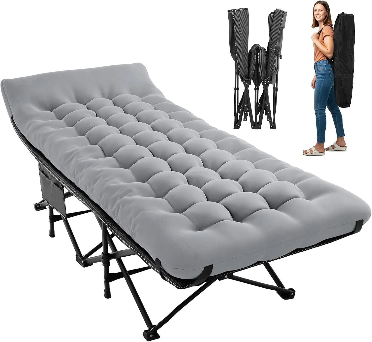 JEAREY Camping Cot for Sleeping 28 Extra Wide, Heavy-Duty 1200D Oxford Foliding Cots for Adults Portable with Mattress - Image 4