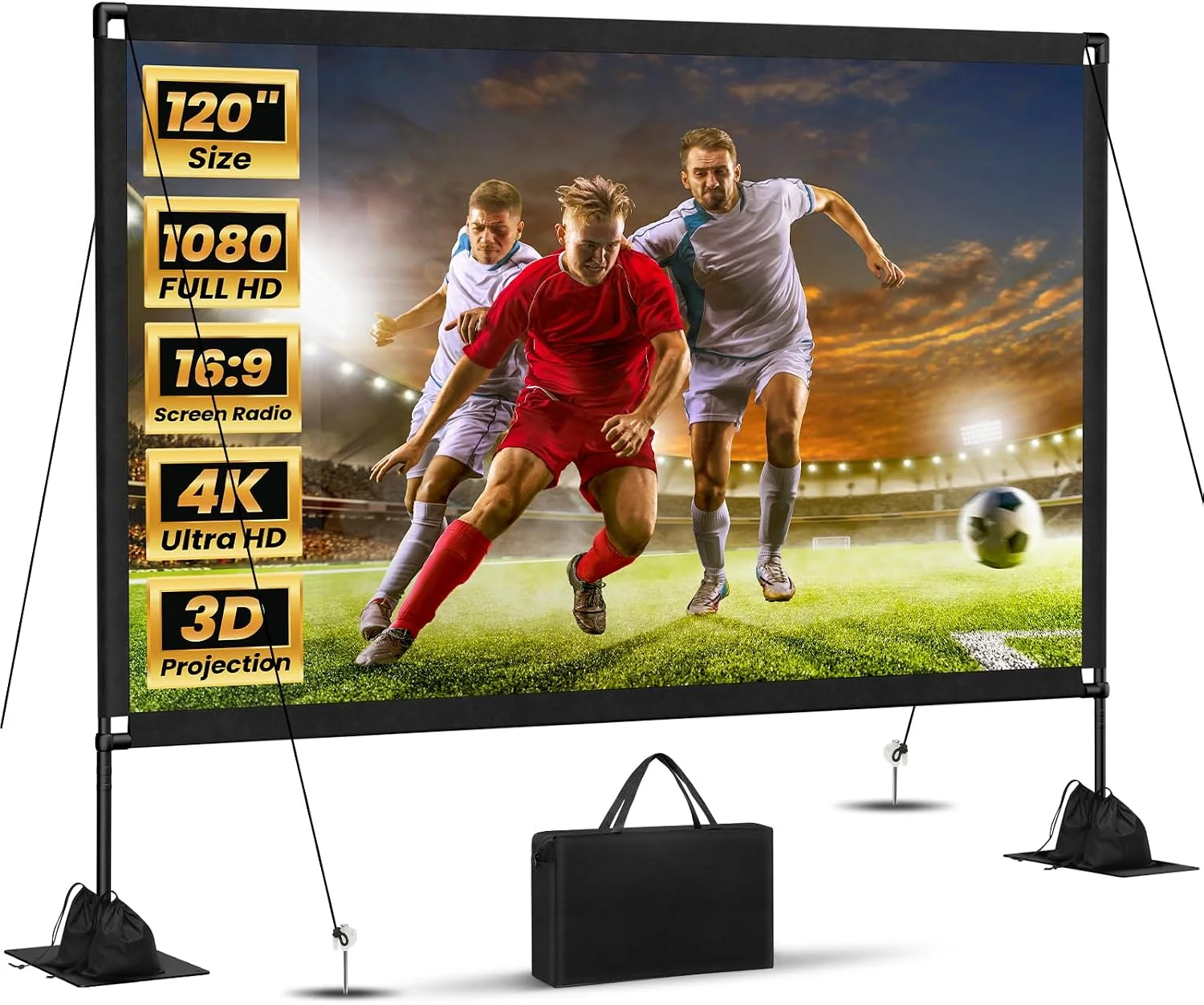120inch Projector Screen with Stand: Portable Projector Screen Outdoor Indoor Front/Rear16: 9 4K HD with Carry Bag - Image 2
