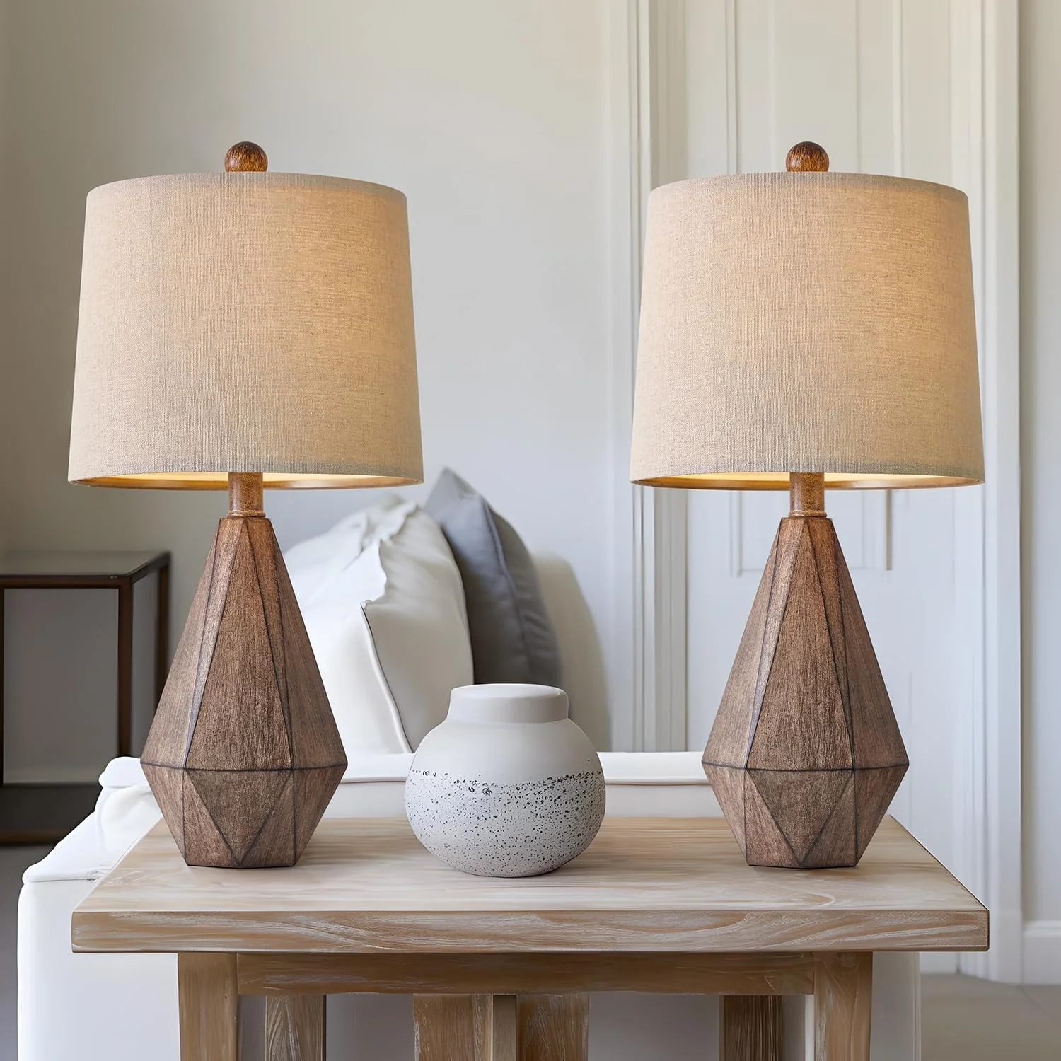 PoKat 20.25 Retro Farmhouse Table Lamp Set of 2, Living Room & Bedroom Rustic Linen Bedside Nightstand Lamps for Kids - Image 5
