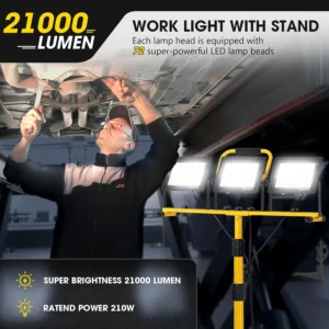 Alternative view of Zetunlo 21000Lumen LED Work Lights with Stand, 3 Head Portable Work Light with 16FT Cord, IP66 Waterproof Tripod