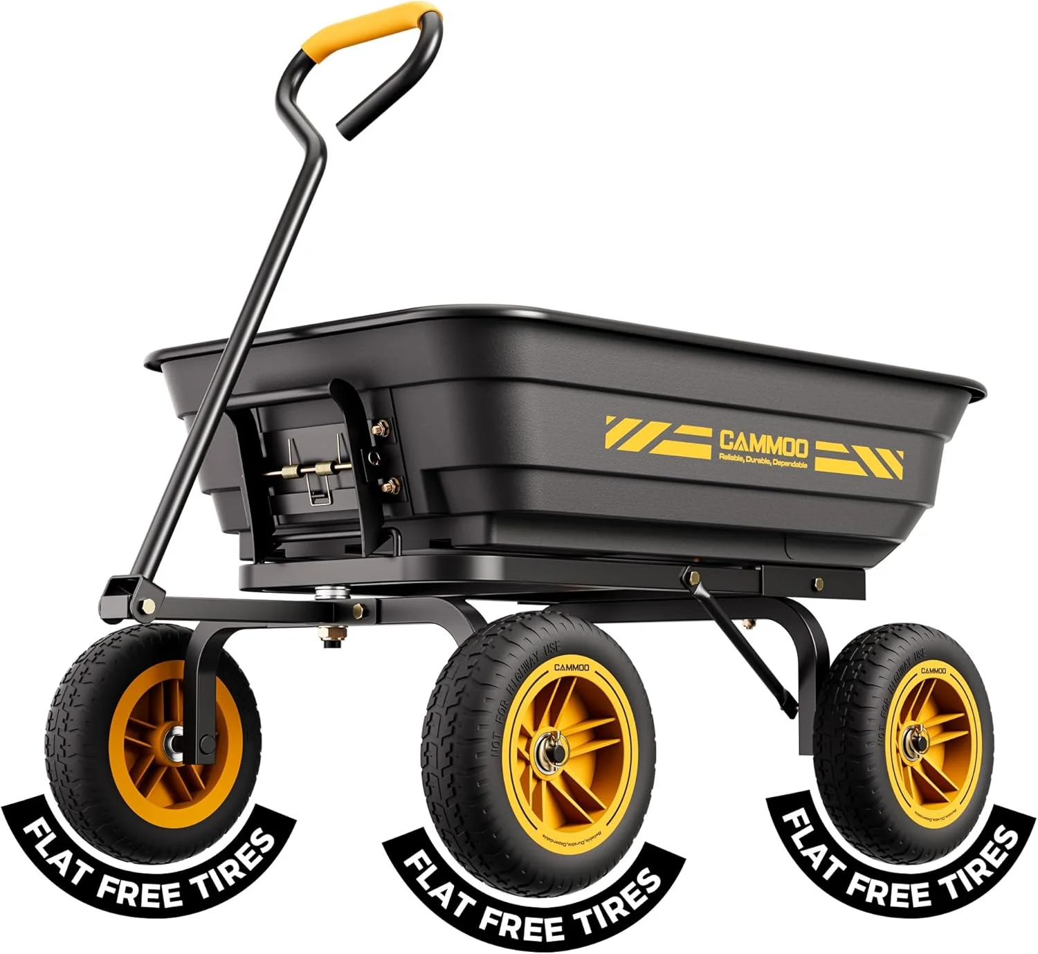 CAMMOO 10-in NO-FLAT TIRES 600lb Heavy-Duty Garden Dump Cart 4 Cu.Ft. Utility Wagon with Quick-Release Dumping & Prime