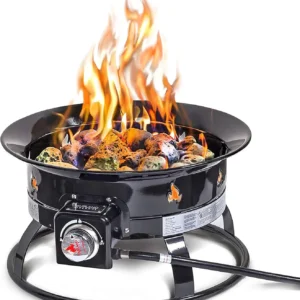 Outland Living Portable Propane Fire Pit, 19-inch, 58, 000 BTU with Fire Pit Cover & Carry Kit, Black 893 Deluxe