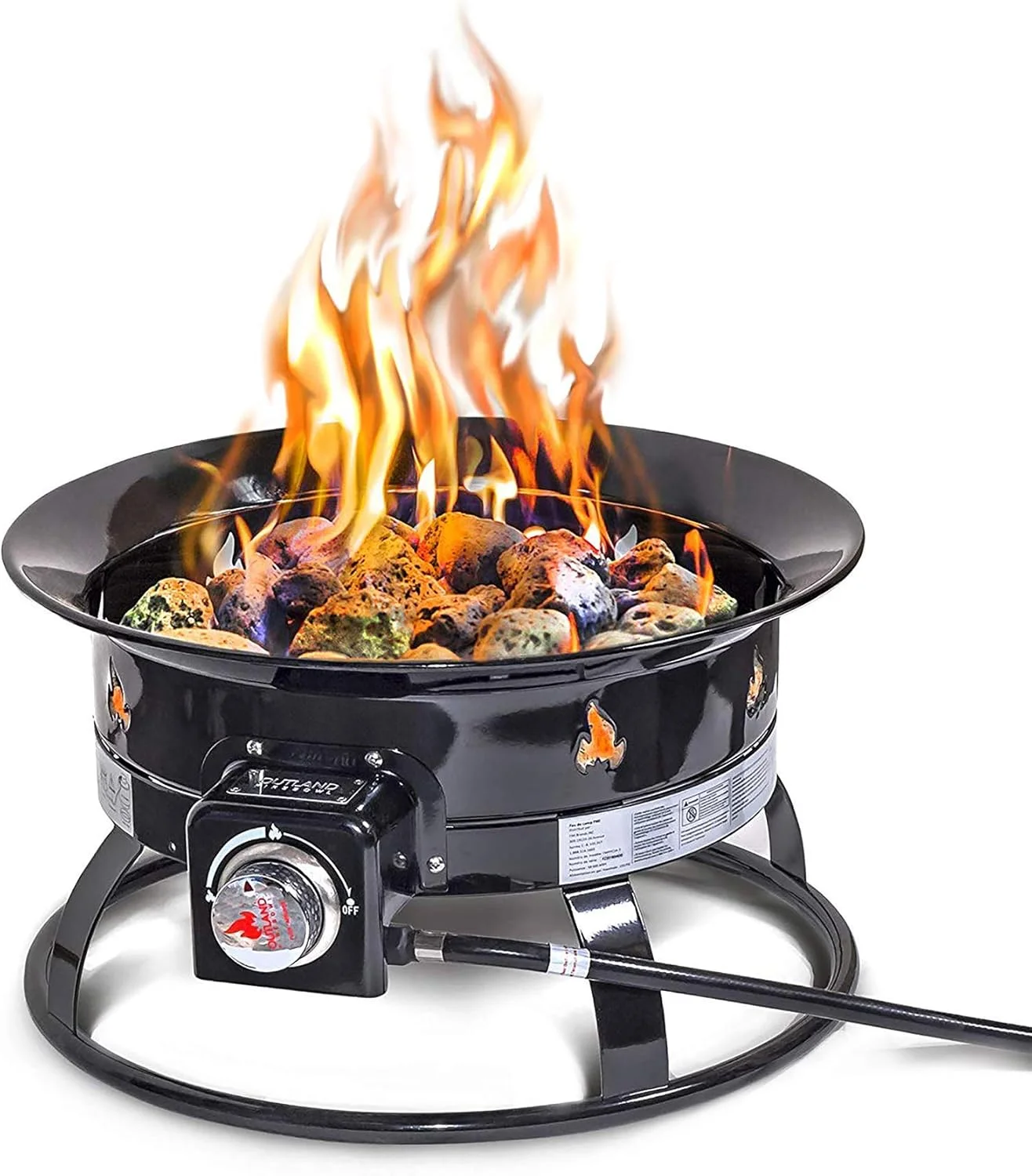 Outland Living Portable Propane Fire Pit, 19-inch, 58, 000 BTU with Fire Pit Cover & Carry Kit, Black 893 Deluxe