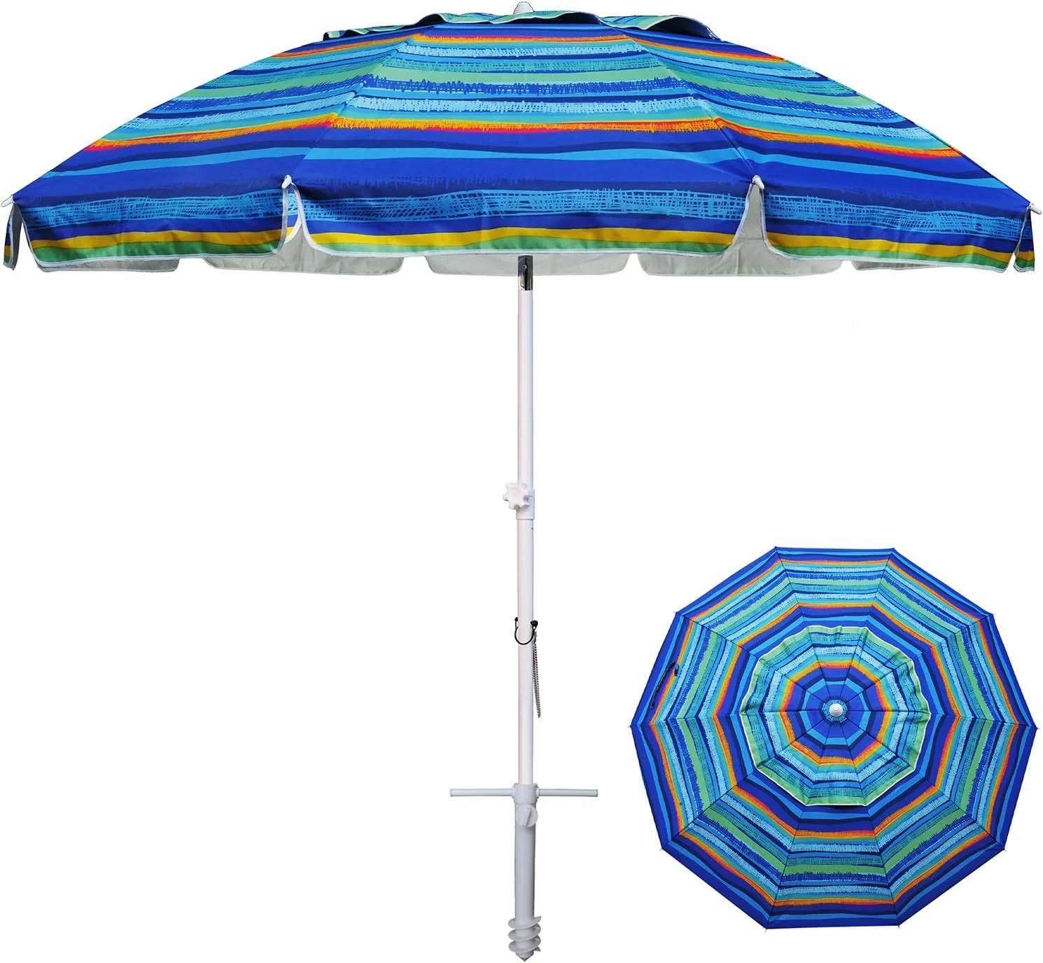 AMMSUN 8 Feet Large Beach Umbrella with Sand Anchor Heavy Duty High Wind Portable Outdoor Umbrellas UV 50+ Protection - Image 8