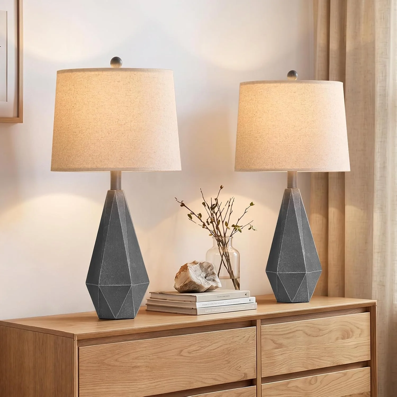 PoKat 20.25 Retro Farmhouse Table Lamp Set of 2, Living Room & Bedroom Rustic Linen Bedside Nightstand Lamps for Kids - Image 11