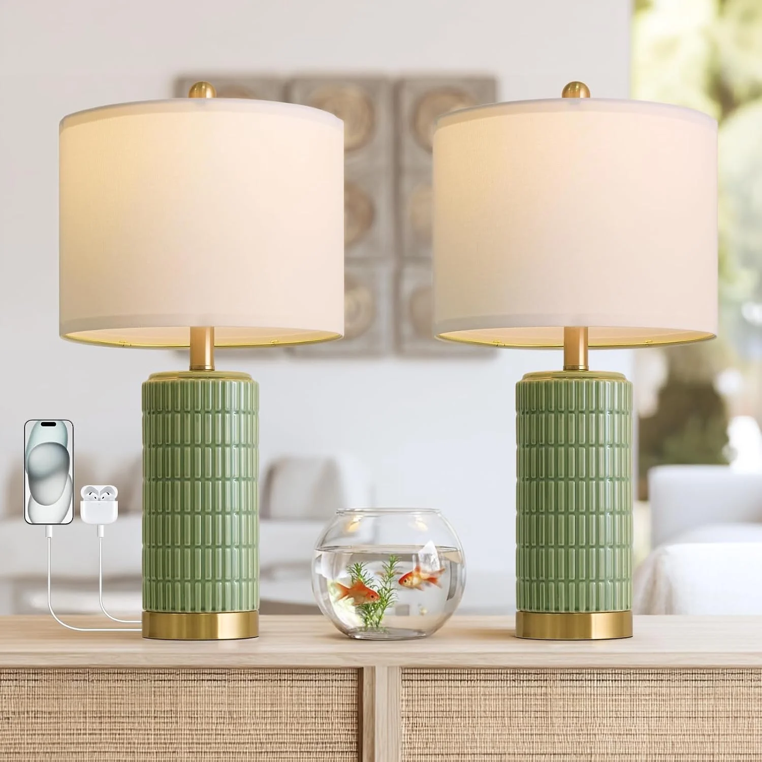 PoKat 20.75 Small Modern Ceramic Table Lamps Set of 2 - Image 12