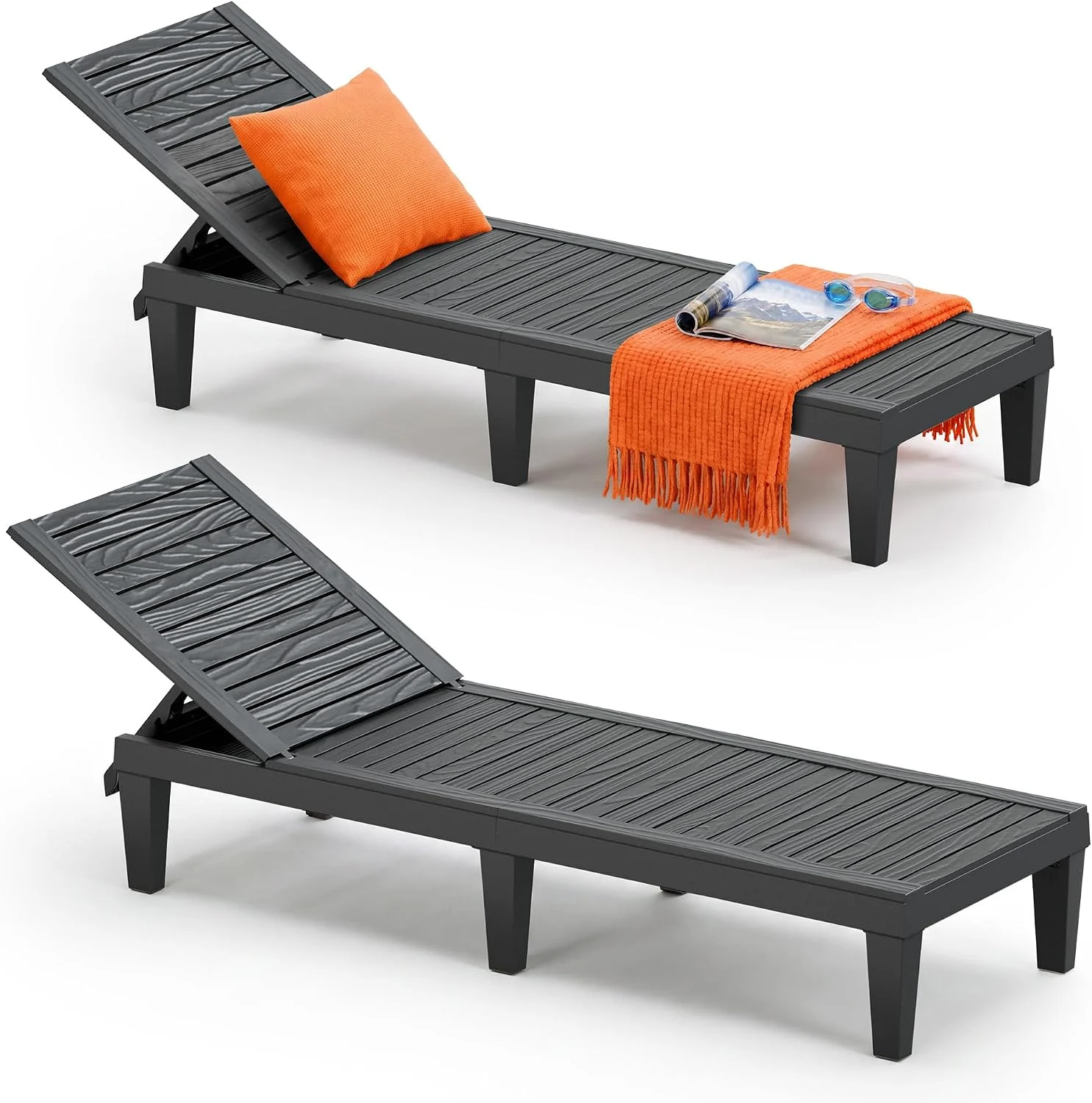 NBYSGO Outdoor Lounge Chairs Set of 2, 5-Position Adjustable Tanning Chairs with Wood Grain - Image 10