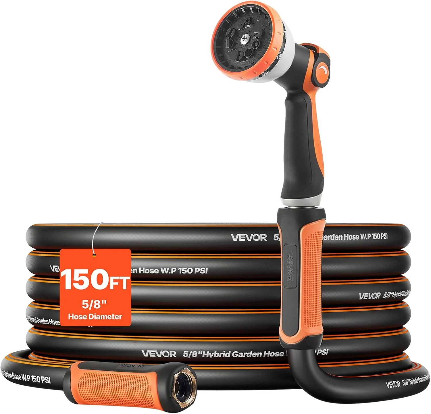 VEVOR Garden Hose, 200 ft 5/8 Heavy Duty Rubber Water Hose with 10 Mode Nozzle, 150PSI Working & 600PSI Burst - Image 5