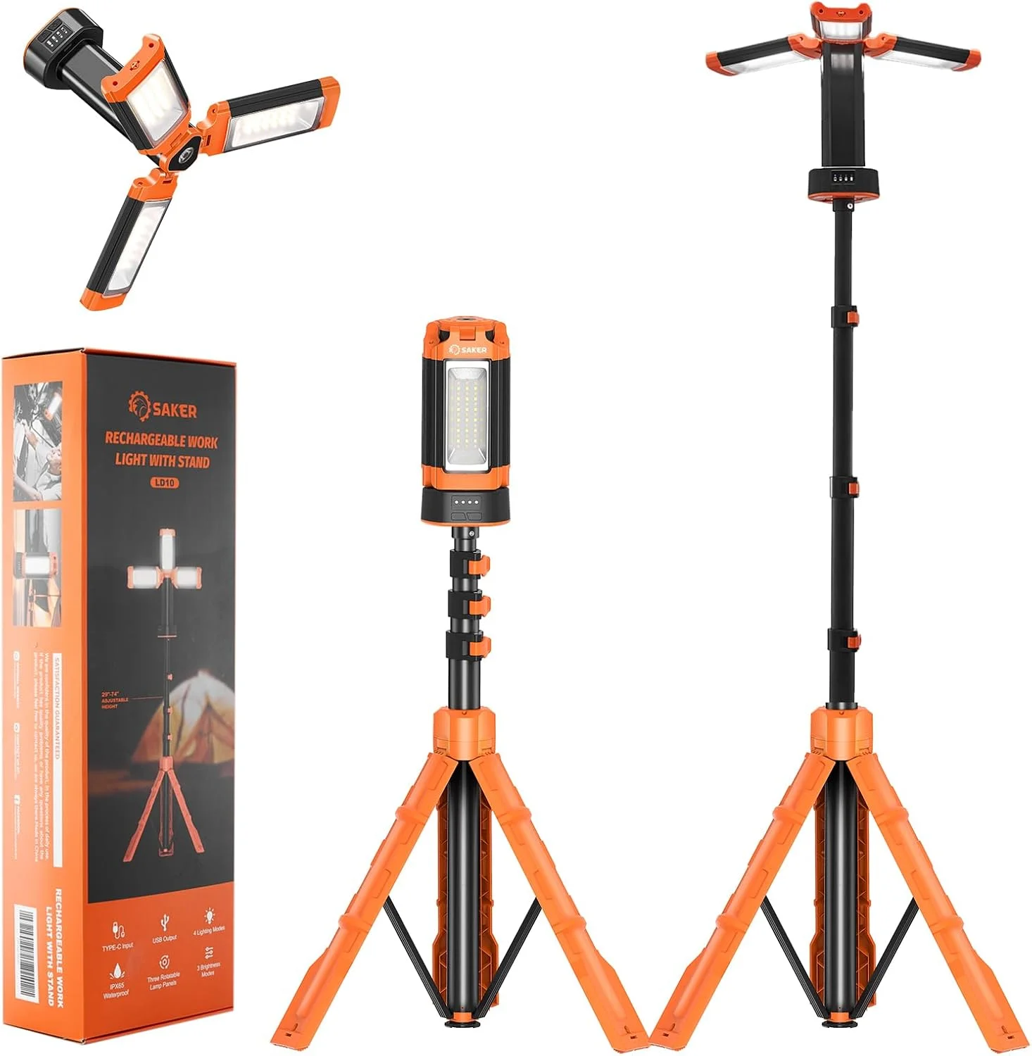Saker Portable Camping Light with Stand 12000mAh 73.2 Rechargeable Work Light 3200 Lumen Camp Lanterns with Bag for