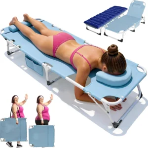 Alternative view of ABORON Heavy Duty Tanning Chair, Outdoor 5-Position Folding Chaise Lounge Chair with Pad, Portable Beach Lounge Chair