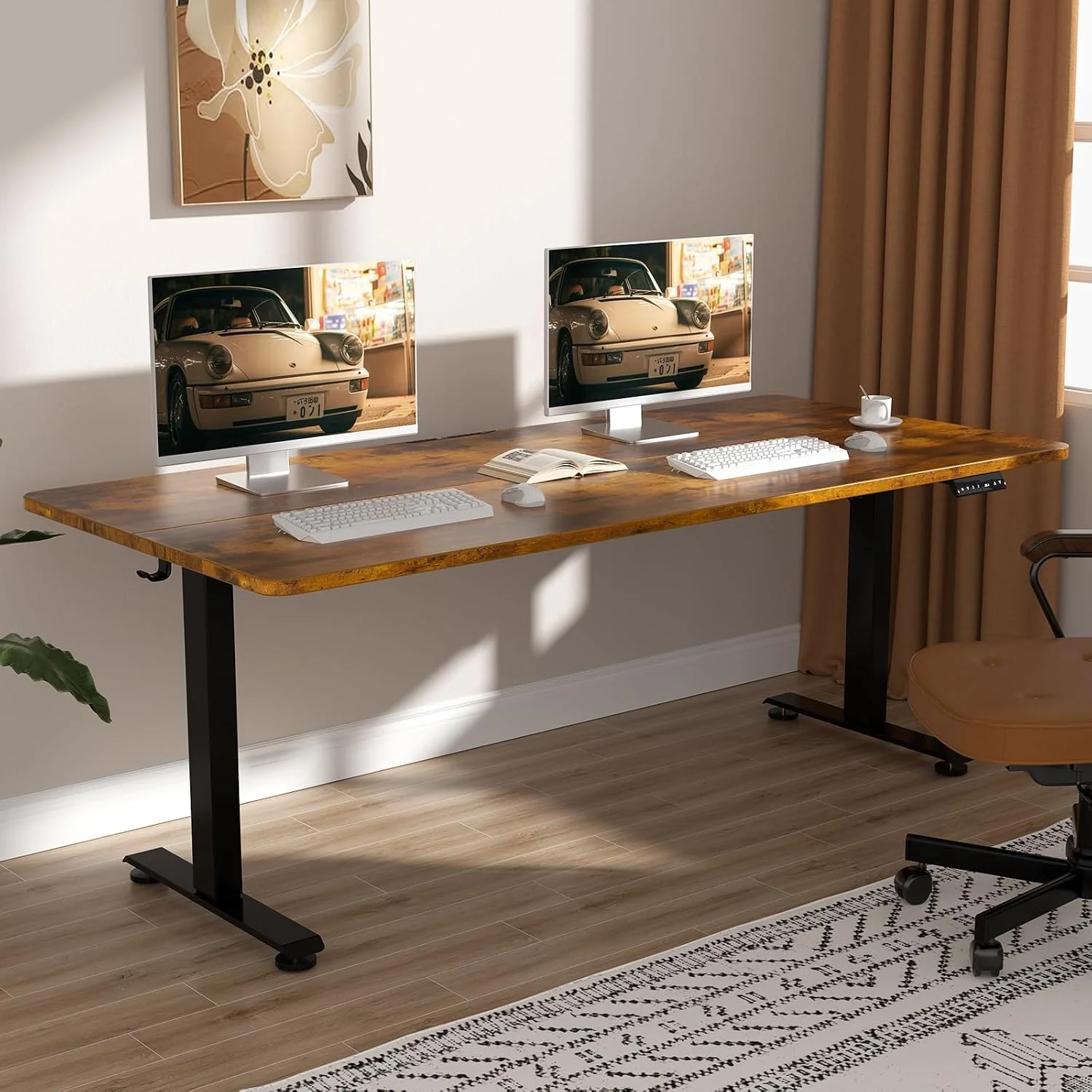 Veken 55 Inch Large Electric Standing Desk, Gaming Table, Height Adjustable Sit Stand Up Computer Tables for Home Office - Image 9