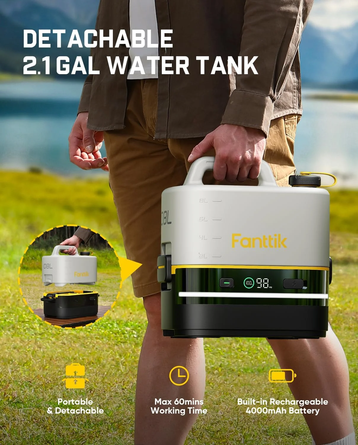 Fanttik NB10 Nano Portable Cordless Electric Sprayer w/2.1Gal Tank, HD LED Display, 4000mAh Lithium Battery & Built-in - Image 2