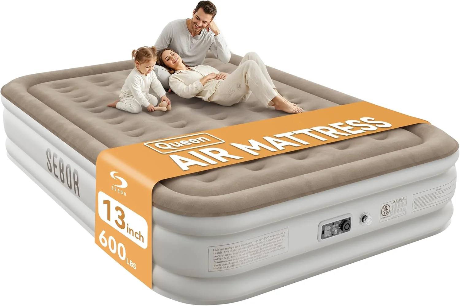 Sebor Air Mattress with Built-in Pump, Comfortable Self-Inflating Air Mattress with High-Speed Pump, 18 Twin XL) - Image 2