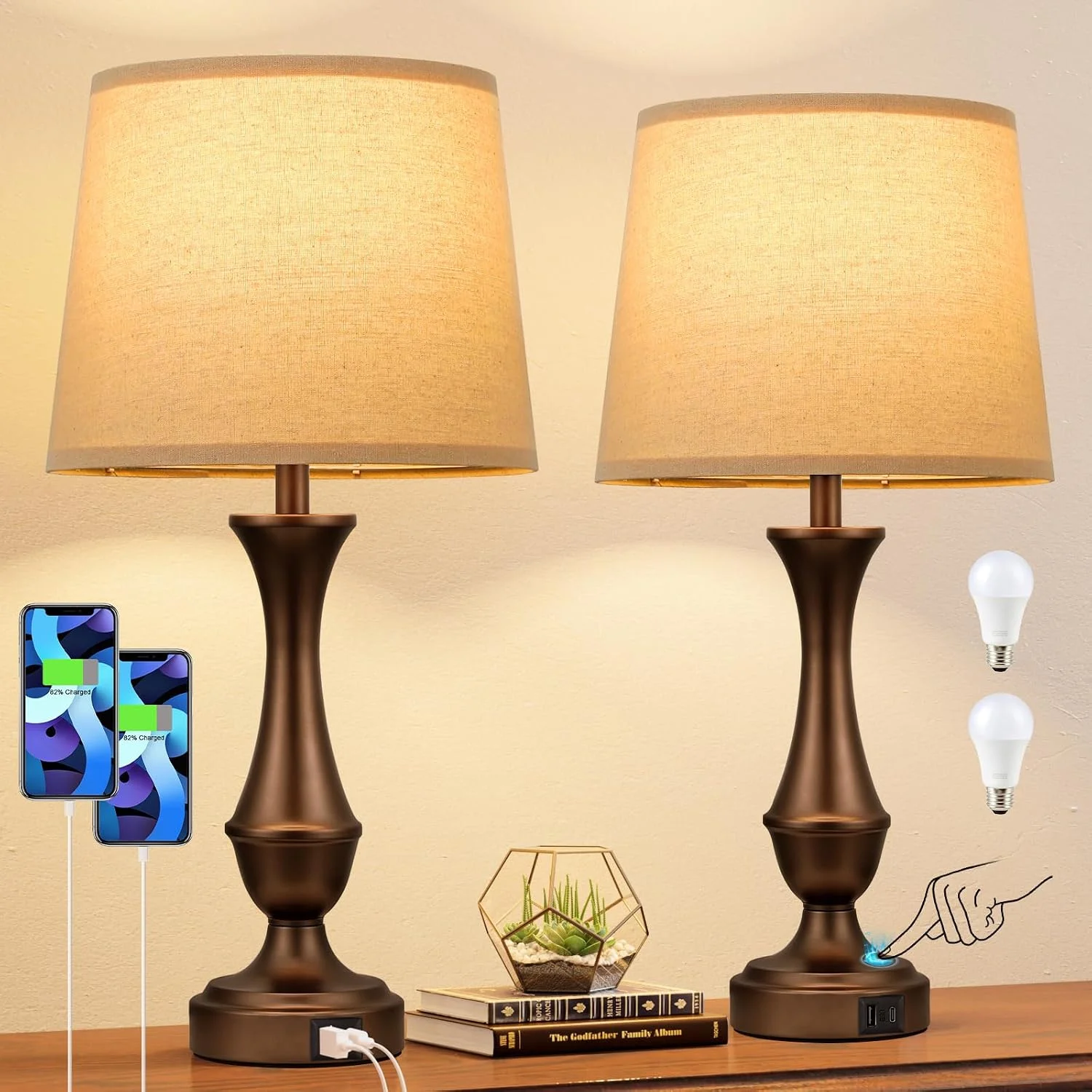 Seealle Touch Lamps for Nightstand, Dimmable, Bulb Included - Image 11