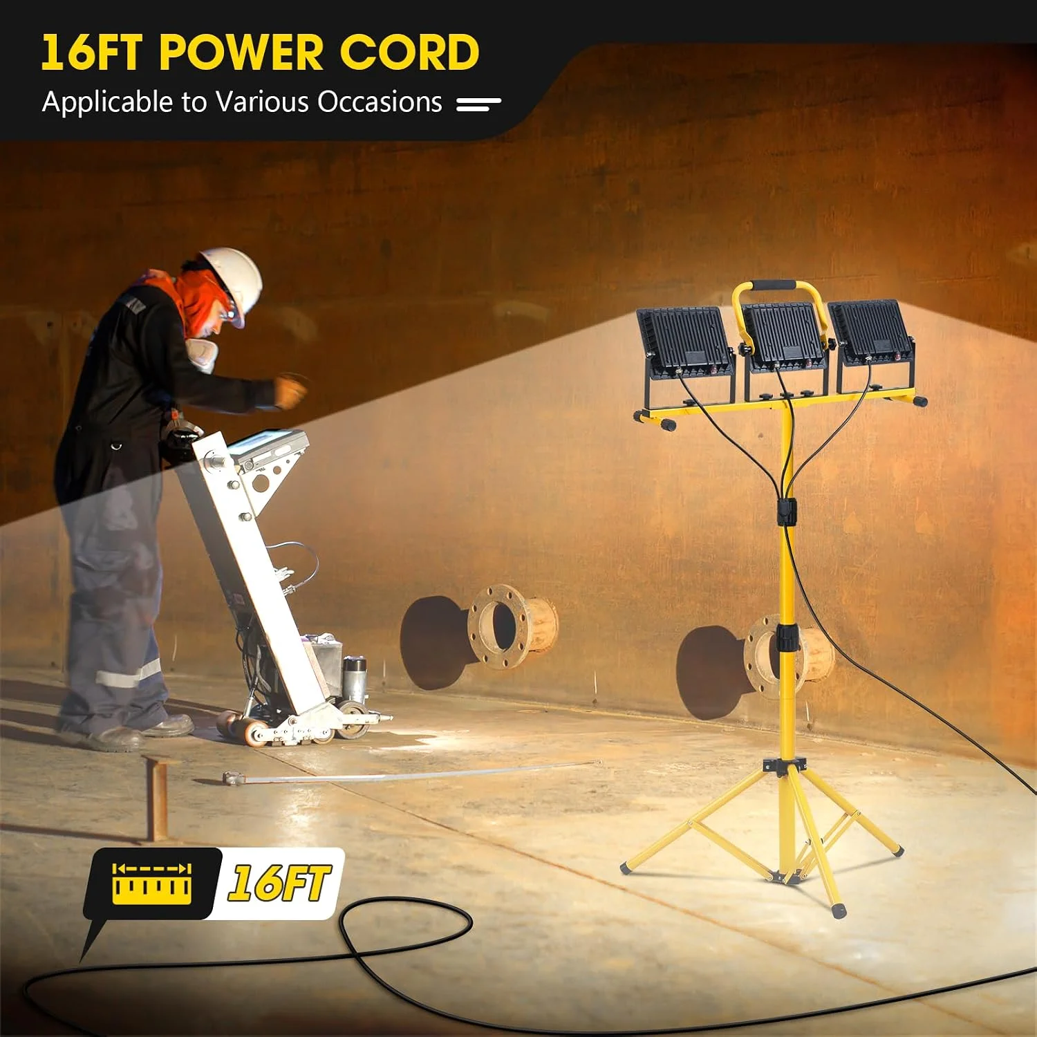 Zetunlo 21000Lumen LED Work Lights with Stand, 3 Head Portable Work Light with 16FT Cord, IP66 Waterproof Tripod - Image 7