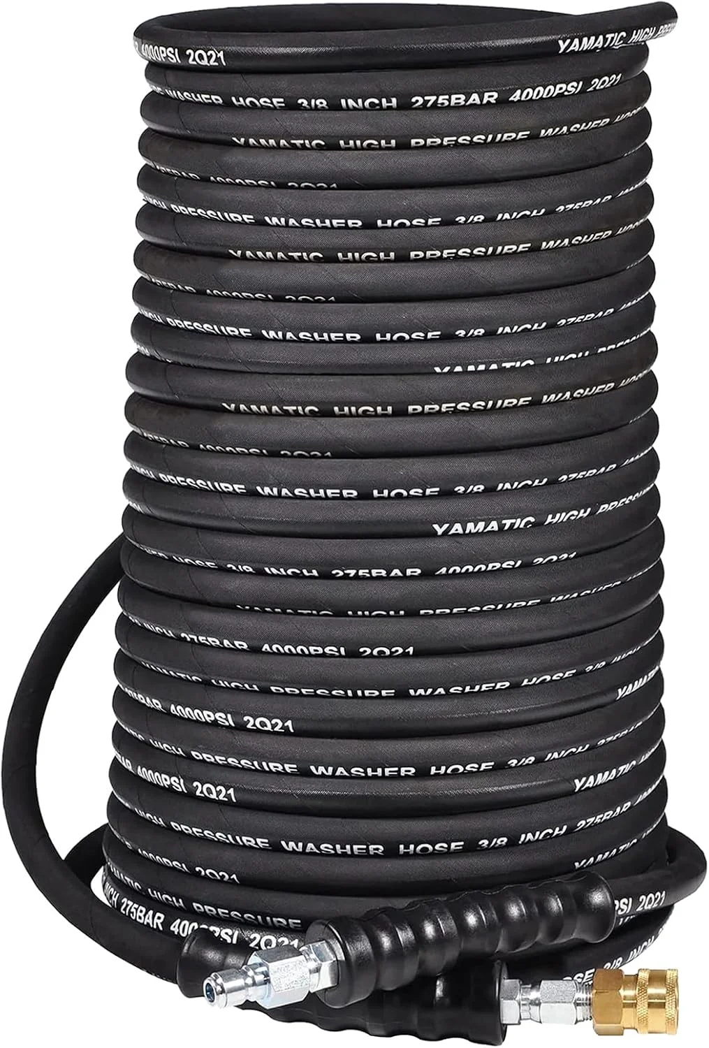 YAMATIC 3/8 Pressure Washer Hose 50FT With Swivel 3/8 Quick Connect, 4000 PSI High Tensile Steel Braided Kink Resistant
