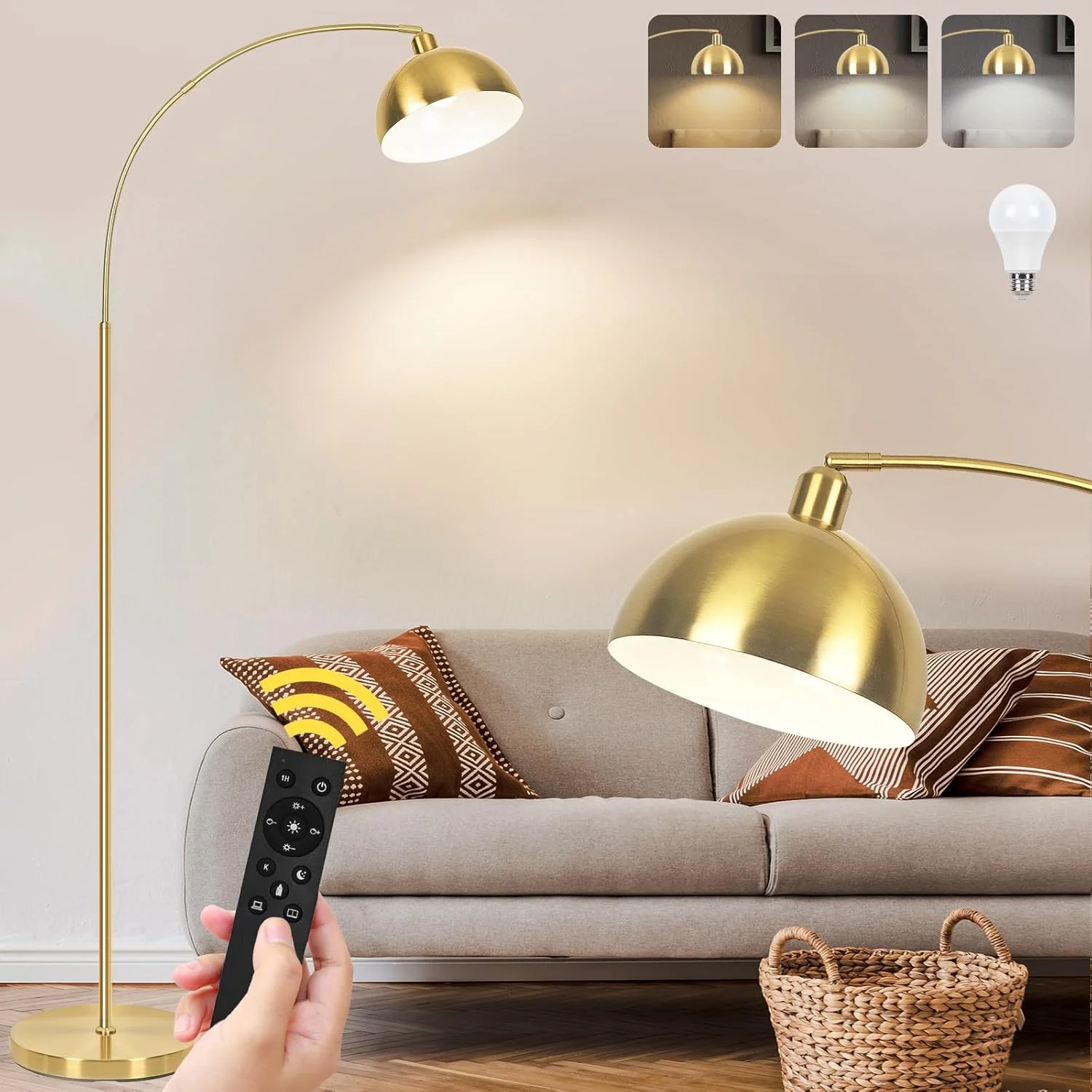 Black Arc Floor Lamp, Remote Control, Dimmable, 2700-6000K, Bulb Included, 9W LED, Modern Arch Standing lamp - Image 2