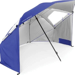 Sport-Brella Super-Brella UPF 50+ Sun and Rain Canopy Umbrella, 8 Foot Portable Beach Shelter with Side Panels