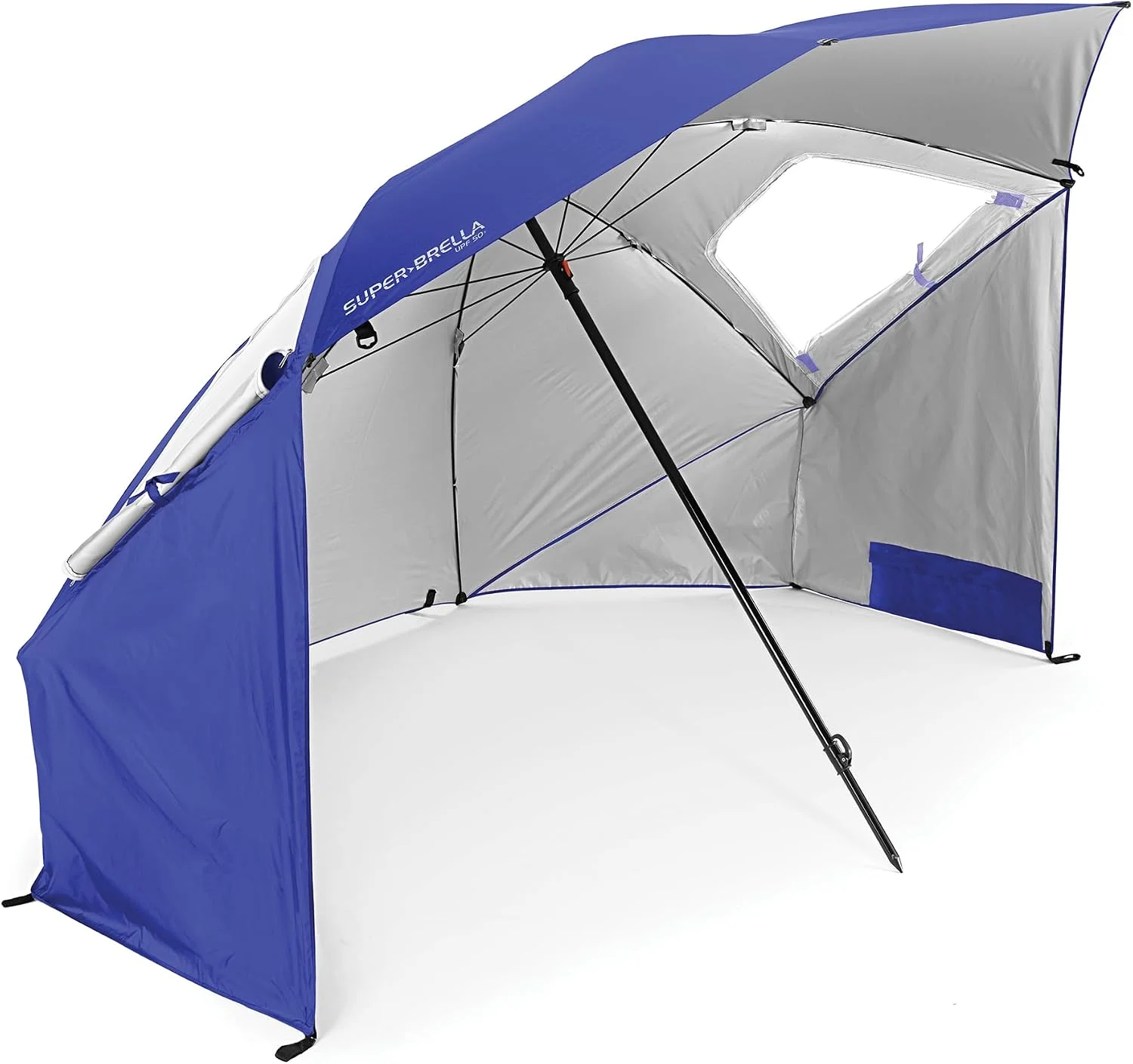 Sport-Brella Super-Brella UPF 50+ Sun and Rain Canopy Umbrella, 8 Foot Portable Beach Shelter with Side Panels