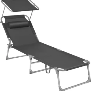 Alternative view of SONGMICS Sun Lounger, Folding Patio Chaise Lounge Chair with Canopy, 76 x 20.9 x 11.4 Inches, Holds 330 lb, UGCB19UV1