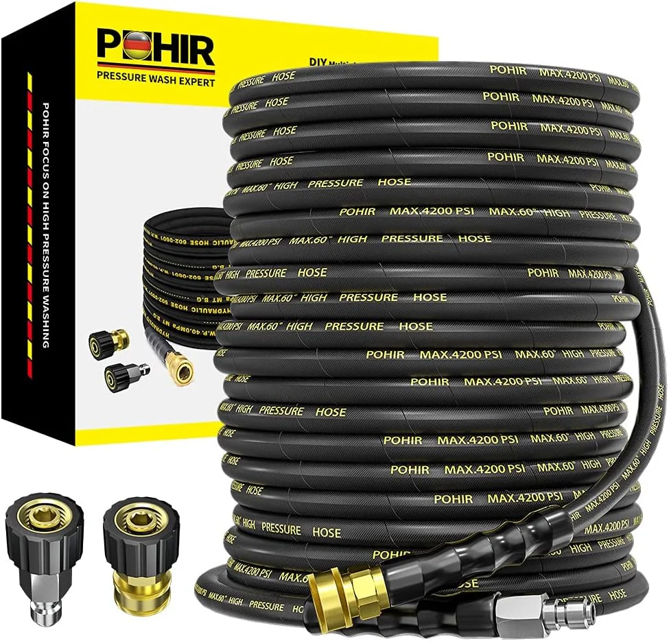 POHIR Pressure Washer Hose 50 ft with 3/8 Inch Quick Connect, Kink Resistant High Tensile Wire Braided - Image 6
