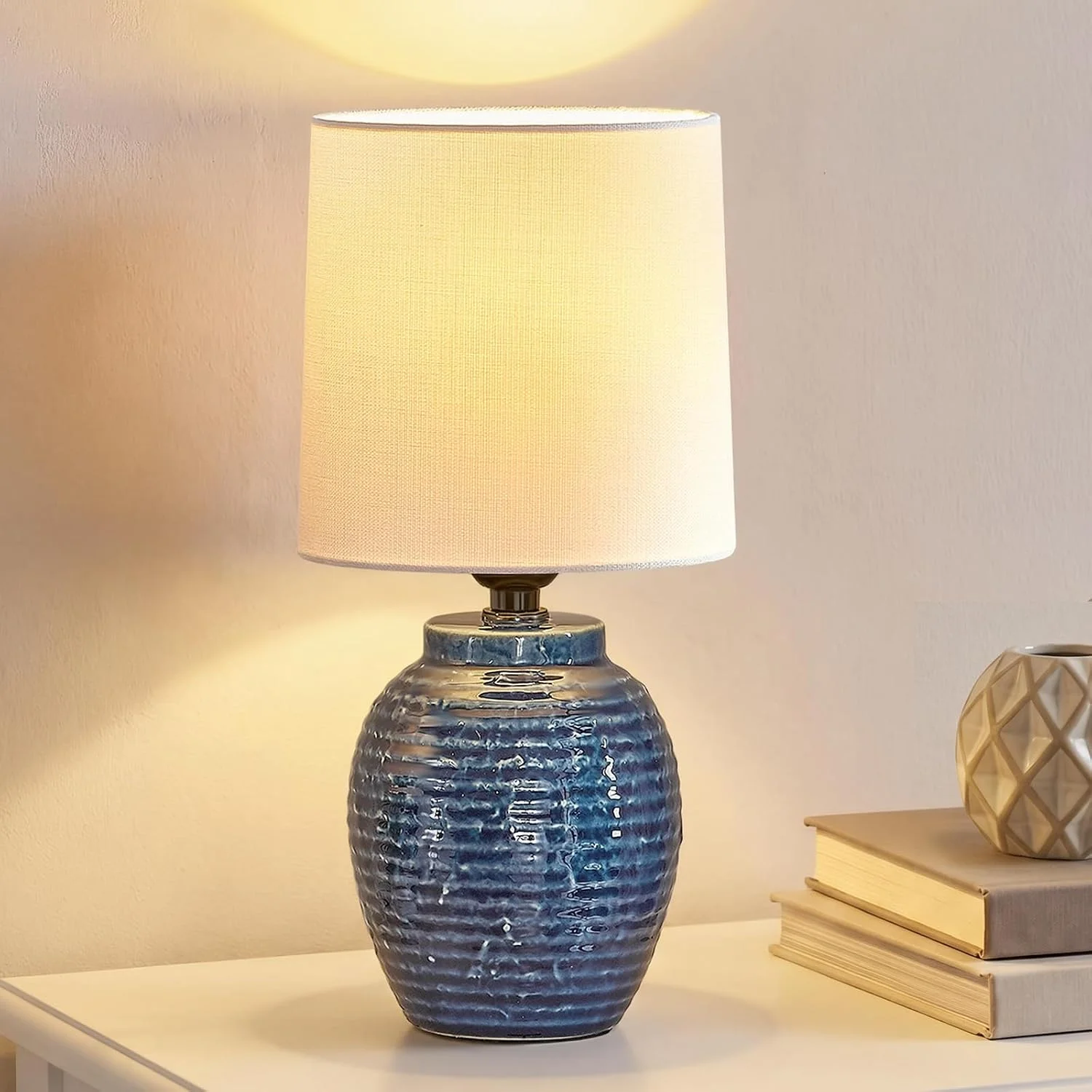 EJIAXIN Table Lamps Set of 2-13.5 Small Boho Lamp, Farmhouse Rustic Ceramic Table Lamp for Bedroom - Image 3