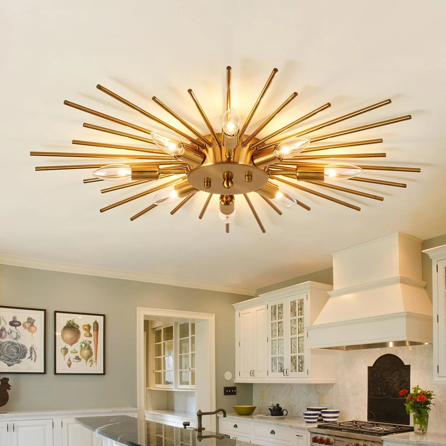 ZGLAOJT Semi Flush Mount 8 Light Ceiling Light Modern Metal Ceiling Lighting Gold Light Fixture Chandelier for